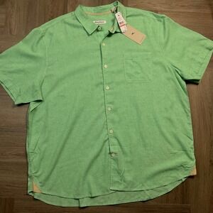 NWT Tommy Bahama Linen Button Down Shirt Mens XXXL Green Short Sleeve Casual NWT